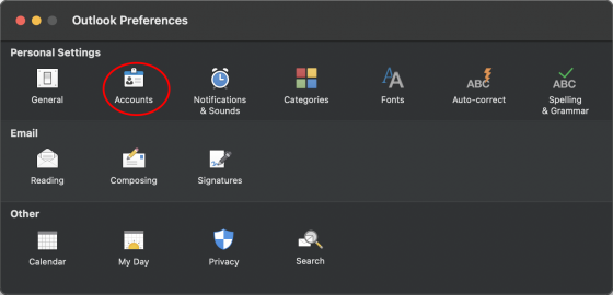 New Outlook for Mac - Outlook Preferences - Accounts