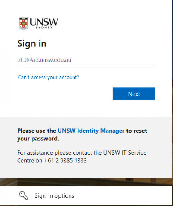 UNSW Azure AD login page