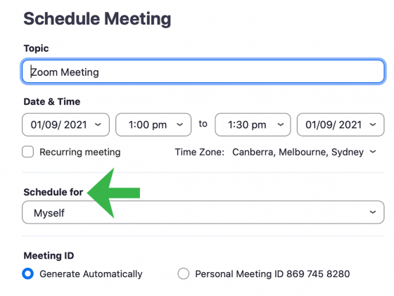Zoom app schedule meeting screen