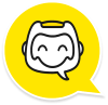 A cartoon picture of a robot head that is white and black on a yellow background